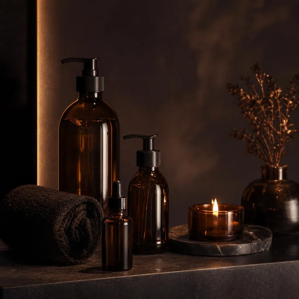 Productes d'estètica en tons foscos i càlids